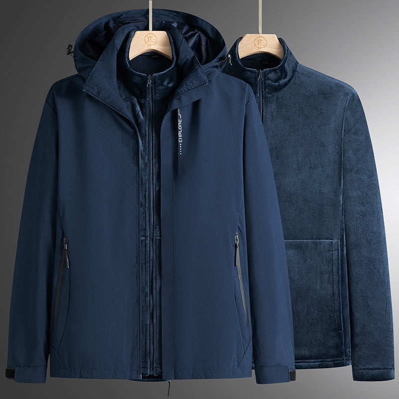 Herren modularer Softshell-Parka mit herausnehmbarer Fleece-Innenjacke, winddichter Außenhülle und verstellbarer Kapuze EB