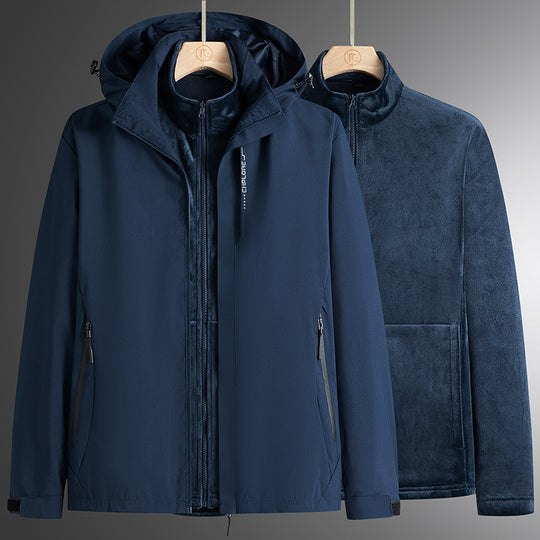 Herren modularer Softshell-Parka mit herausnehmbarer Fleece-Innenjacke, winddichter Außenhülle und verstellbarer Kapuze EB