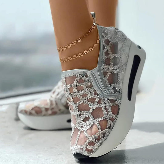 Damen Atmungsaktive Slip-On Sneakers mit Glitzermuster EB