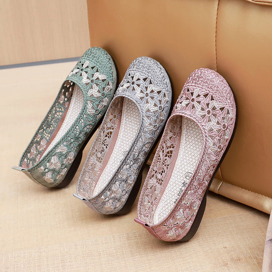 Damen Ballerinas mit feiner Häkel-Aussparung und rutschfester Sohle EB