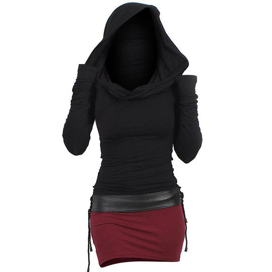 Damen Hoodie-Kleid mit Wickelkragen und figurbetontem Schnitt EB
