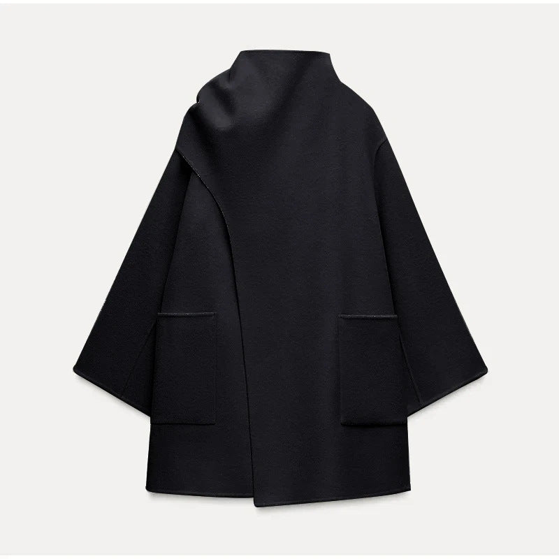 Damen Modische Wolljacke mit asymmetrischem Schnitt und praktischen Taschen EB