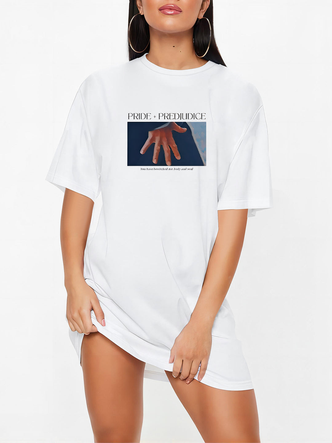 Damen T-Shirt-Kleid mit künstlerischem Blumenmotiv und figurbetontem Schnitt EB