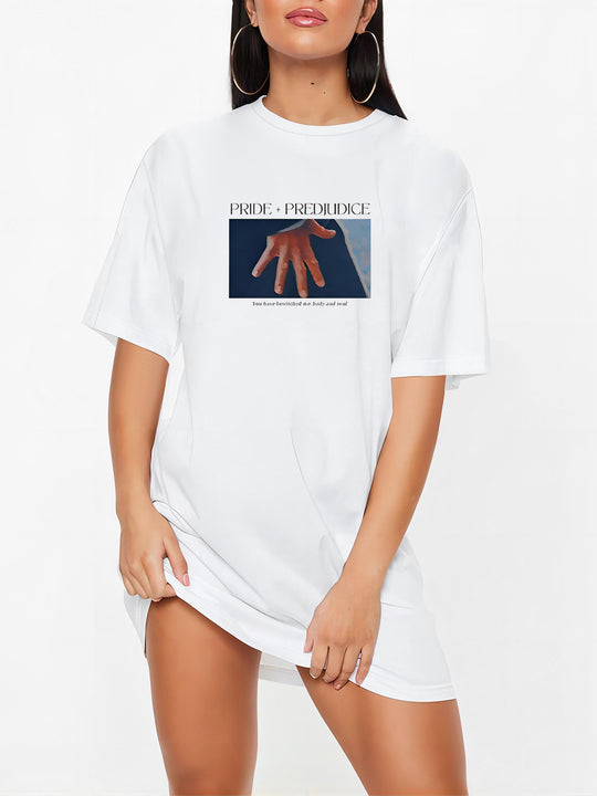 Damen T-Shirt-Kleid mit künstlerischem Blumenmotiv und figurbetontem Schnitt EB