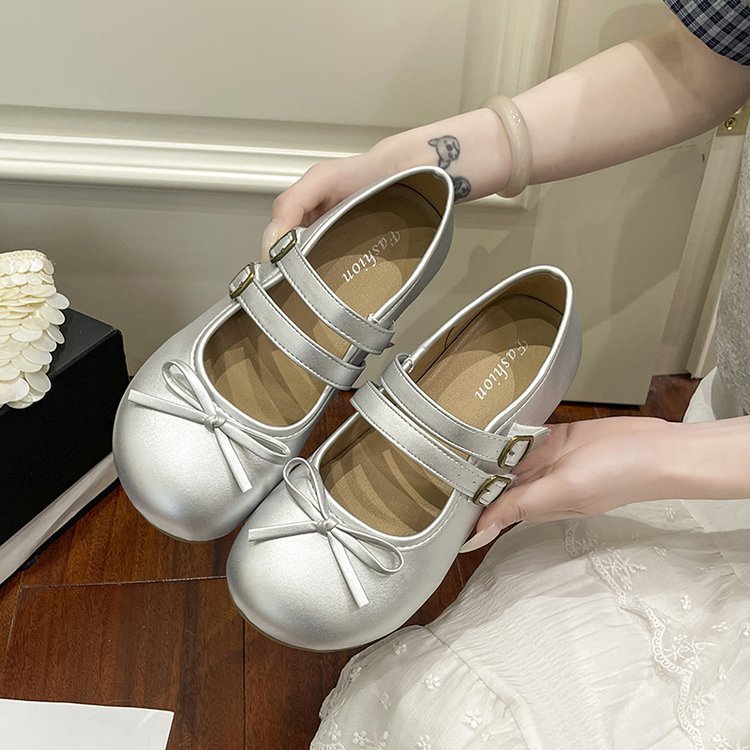Damen modische Ballerinas mit doppeltem Riemen und dekorativem Schleifendetail EB