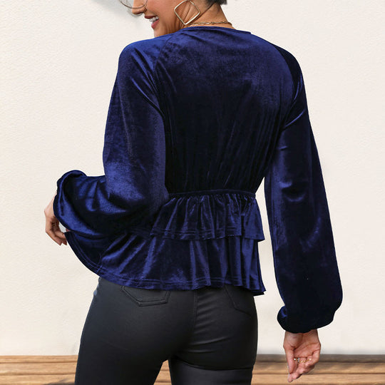 Damen elegantes Velvet-Oberteil mit raffinierter Raffung EB