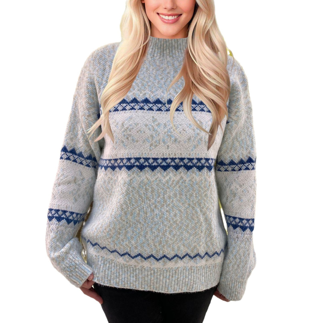 Damen Grob gestrickter Pullover mit farblich abgesetztem Muster und lässigem Schnitt EB