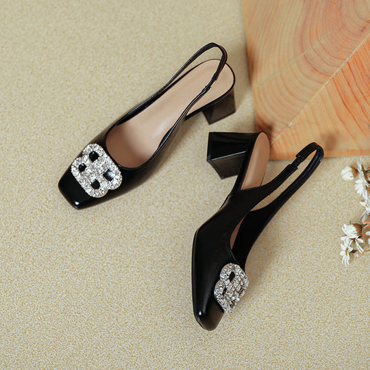 Damen Slingback-Pumps mit glamourösem Schmuckdetail und komfortablem Blockabsatz EB