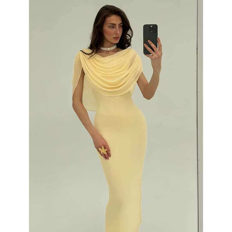 Damen Elegantes Couture-Kleid mit drapiertem Überwurf EB