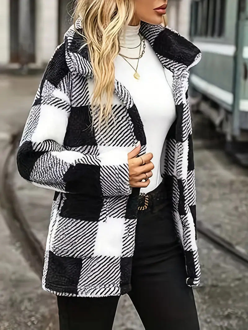 Damen Kuschelige Fleecejacke mit individuellen Karomuster EB