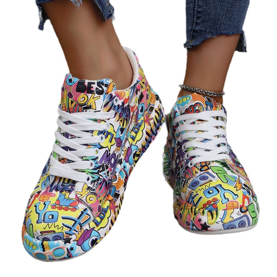 Damen modische High-Top Sneakers mit buntem Grafikdesign EB
