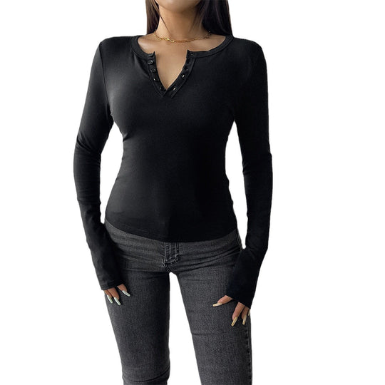 Damen nan tailliertes Henley-Longsleeve mit Stretchjersey und Daumenloch EB