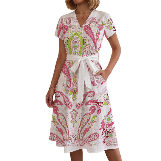 Damen Midi Kleid mit floralen Akzenten und tailliertem Schnitt EB