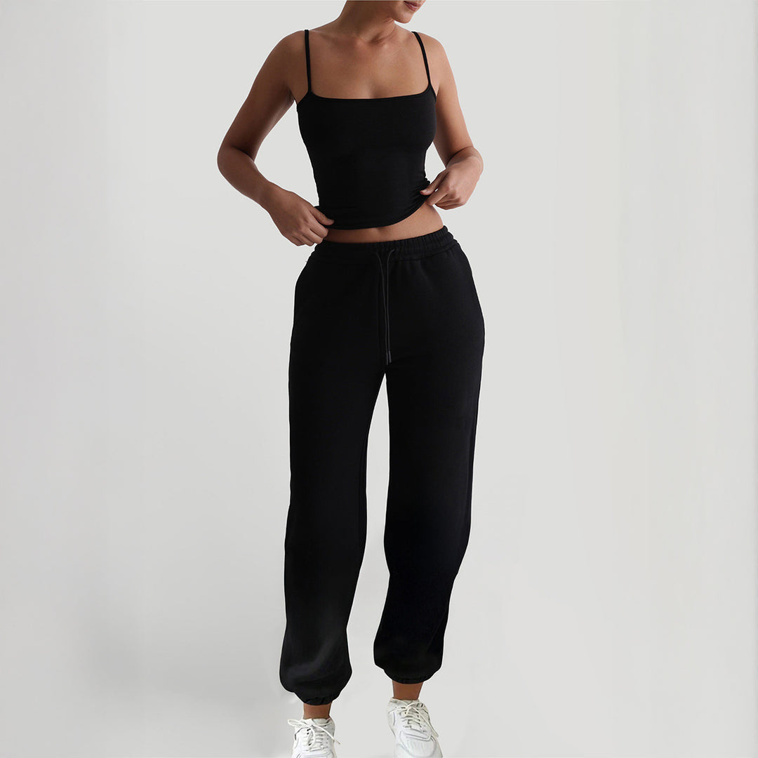 Damen Sportliches Zweiteiliges Set mit schmalem Oberteil und bequemen Hosen EB