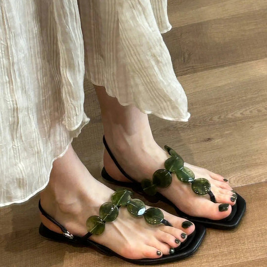 Damen elegante Zehentrenner mit modischen Acryl-Details EB