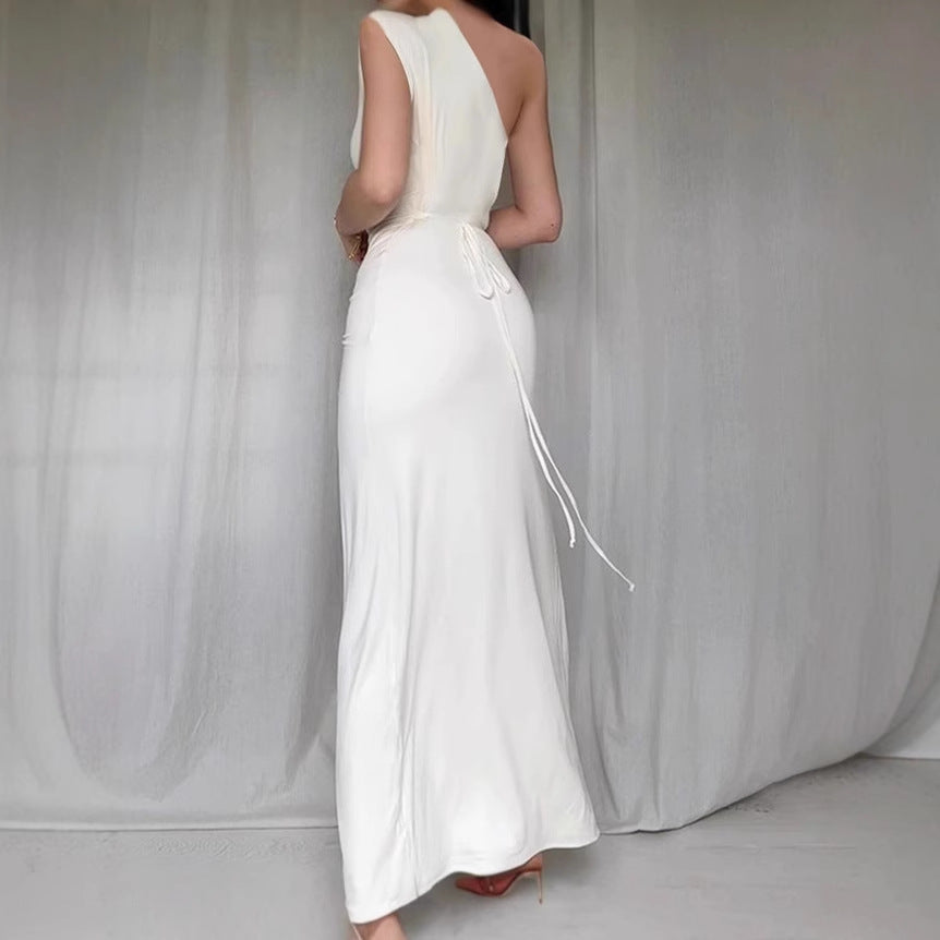 Damen Elegantes asymmetrisches Maxikleid mit raffinierter Drapierung EB