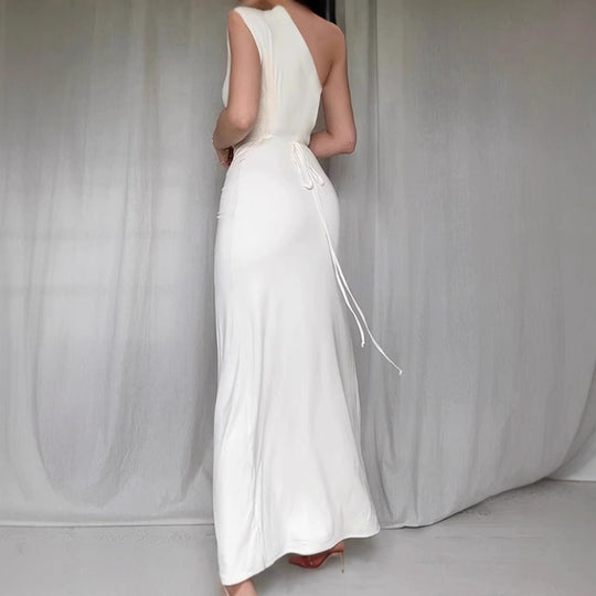 Damen Elegantes asymmetrisches Maxikleid mit raffinierter Drapierung EB