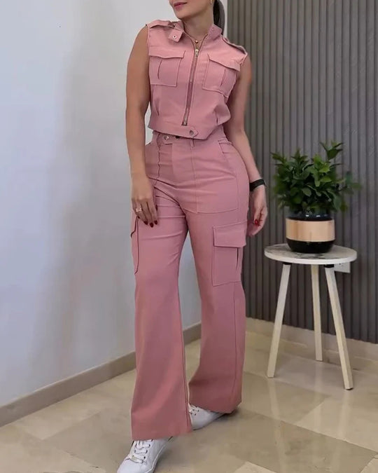 Damen Cargo-Jumpsuit mit kurzem Oberteil und praktischen Taschen EB