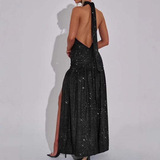 Damen Glamouröses Abendkleid mit tiefem V-Ausschnitt und Rüschendetails EB