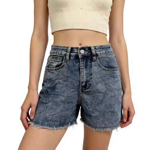 Damen modische Denim-Shorts im lässigen Schnitt mit fransigem Saum EB