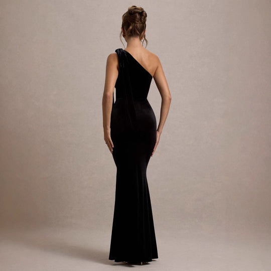 Damen figurbetontes Abendkleid mit asymmetrischem Träger und schickem Saum EB