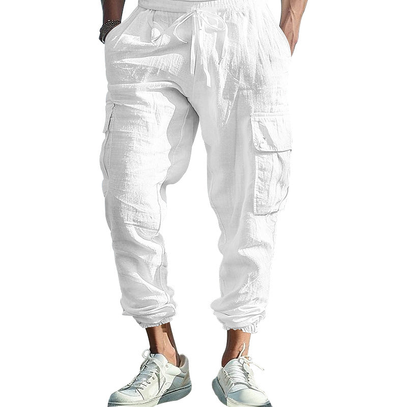 Herren luftige Cargo-Hose mit elastischem Bund und seitlichen Taschen EB