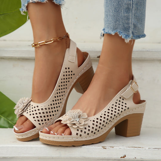 Damen Slingback-Pantoletten mit floralen Details EB