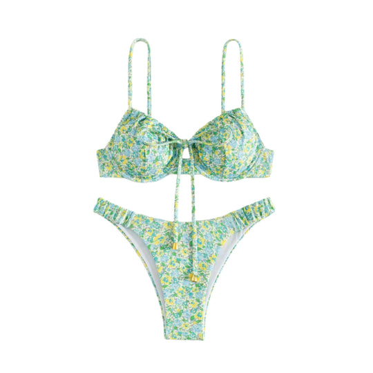 Damen Floral Bikini mit hochwertigen Rüschen und verstellbaren Trägern EB