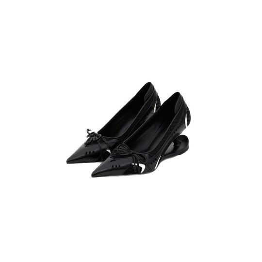 Damen elegante High Heel Ballerinas mit glänzender Oberfläche und Rüschendetail EB