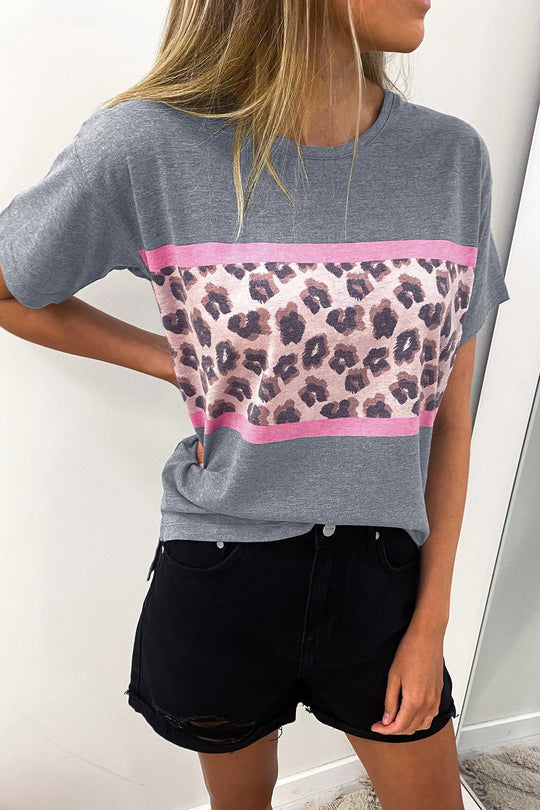 Damen T-Shirt mit modernem Leopardenmuster und elastischem Saum EB