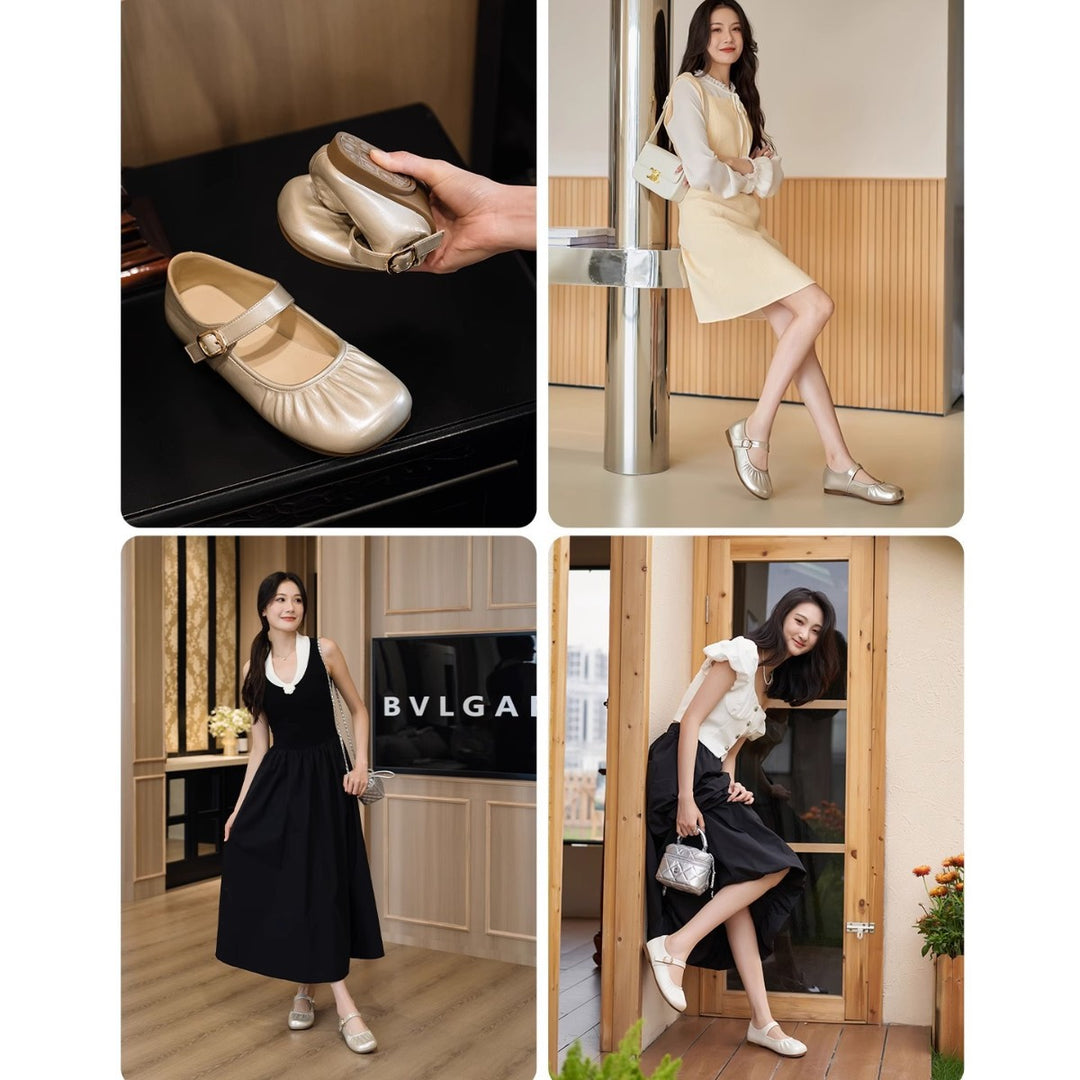 Damen Ballerina-Pumps mit modischem Riemchen und komfortablem Fußbett EB