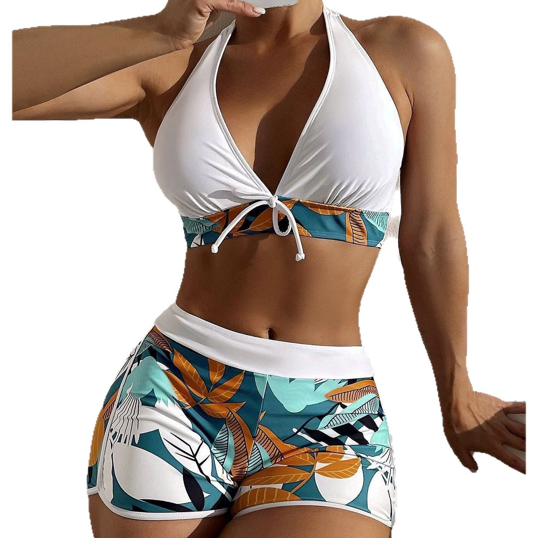 Damen Sportlicher Bikini-Shorts-Set mit neckholder Oberteil EB