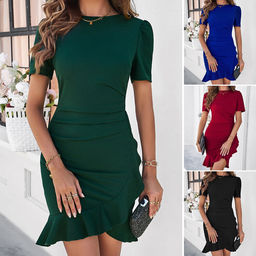 Damen figurbetontes Wickelkleid mit Rüsche EB