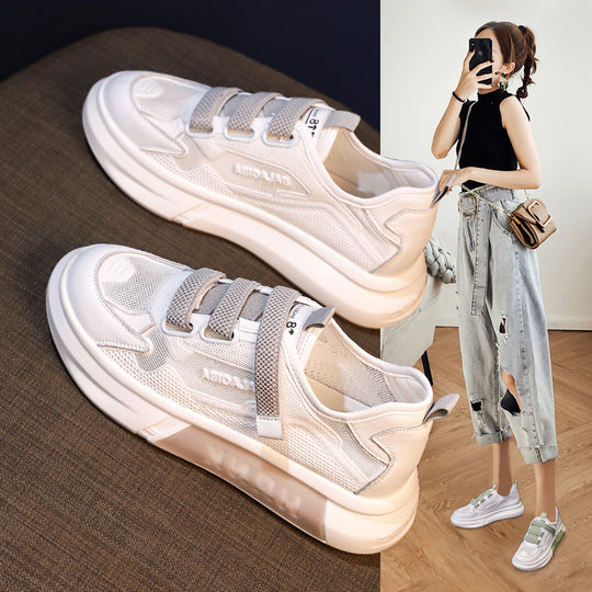 Damen Sportliche Sneakers mit elastischem Schnallenverschluss und atmungsaktiver Mesh-Oberfläche EB