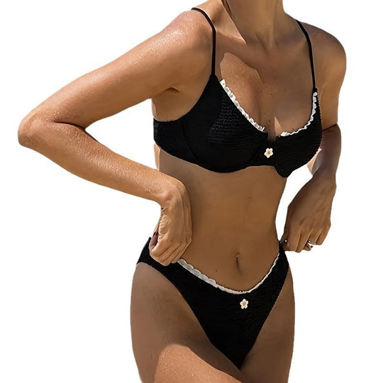 Damen Bikini-Set mit dekorativen Rüschendetails und hohem Bund EB