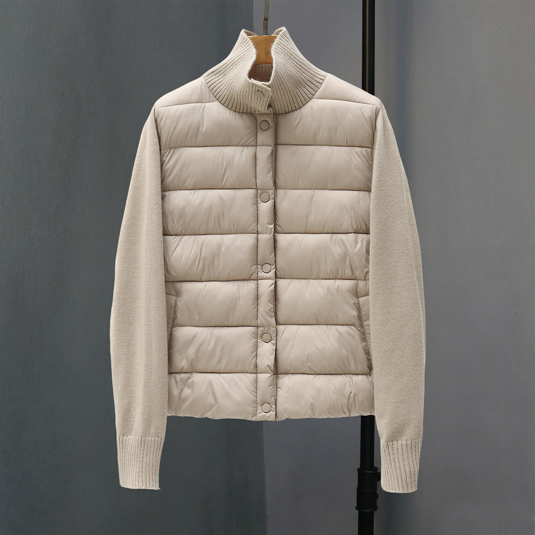 Damen nan gesteppte Hybridjacke mit wattierter Frontpartie, Feinstrickärmeln und hohem Rippenkragen EB