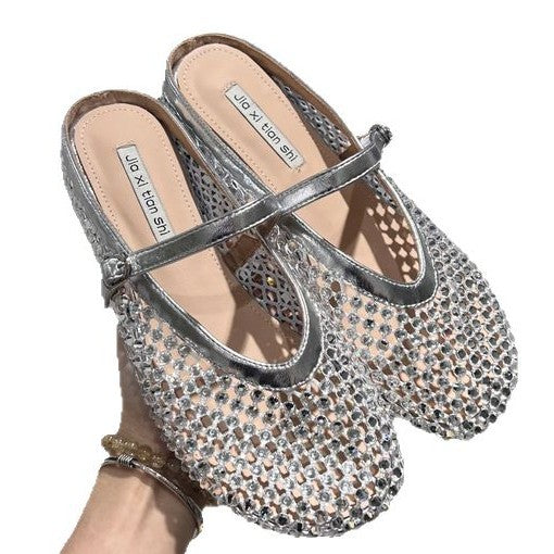 Damen Glitzernde Ballerinas mit verstellbarem Riemchen und komfortablem Fußbett EB