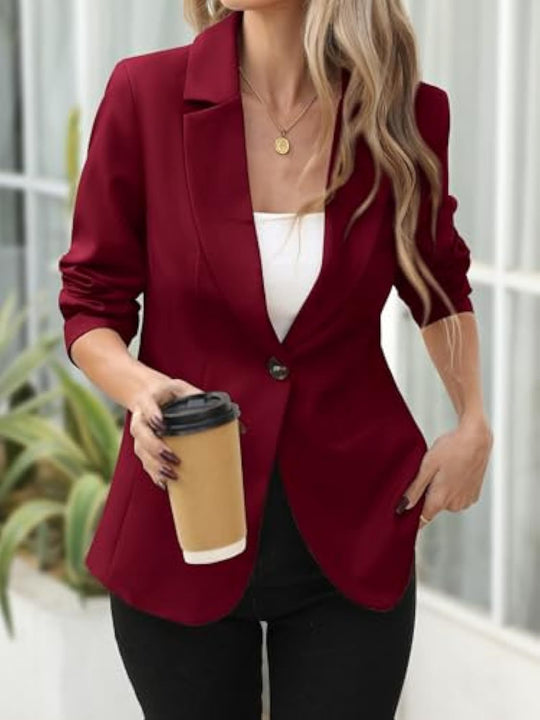 Damen Eleganter Stretch-Blazer mit figurformender Taille, Ein-Knopf und Schalkragen EB