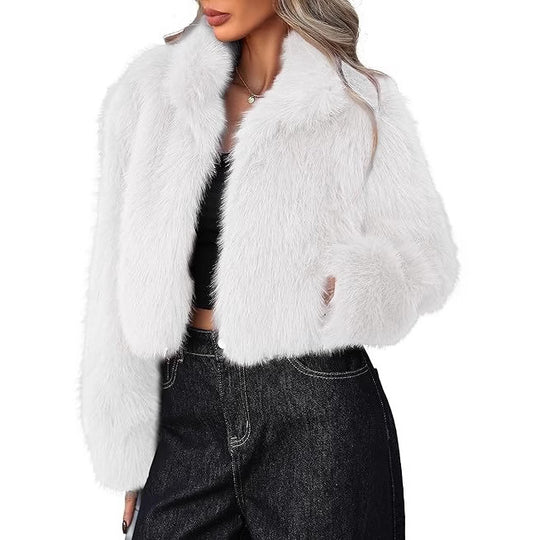 Damen Kurze Kunstpelzjacke mit weichem Fell und eleganter Silhouette EB