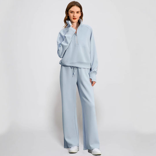 Damen Sportives Set mit Stehkragen und weitem Beinschnitt EB