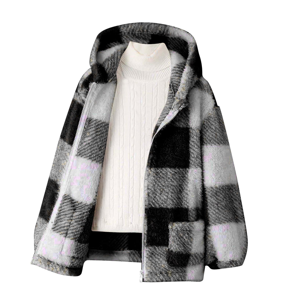 Damen Fleecejacke mit kariertem Muster und praktischen Taschen EB