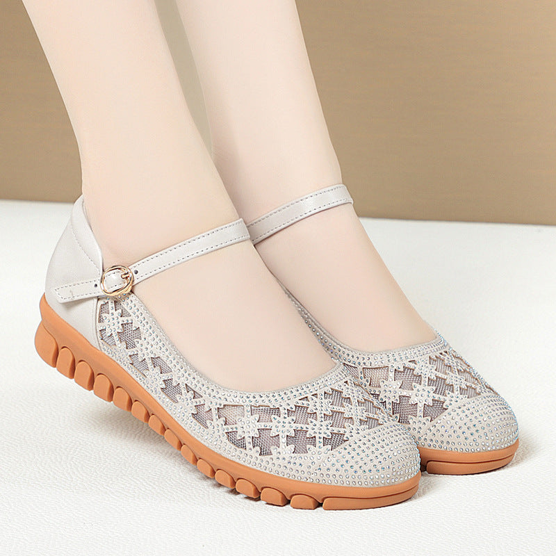 Damen Ballerinas mit verstellbarem Riemen und funkelnden Strassdetails EB