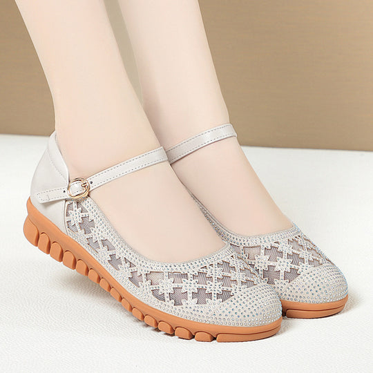Damen Ballerinas mit verstellbarem Riemen und funkelnden Strassdetails EB