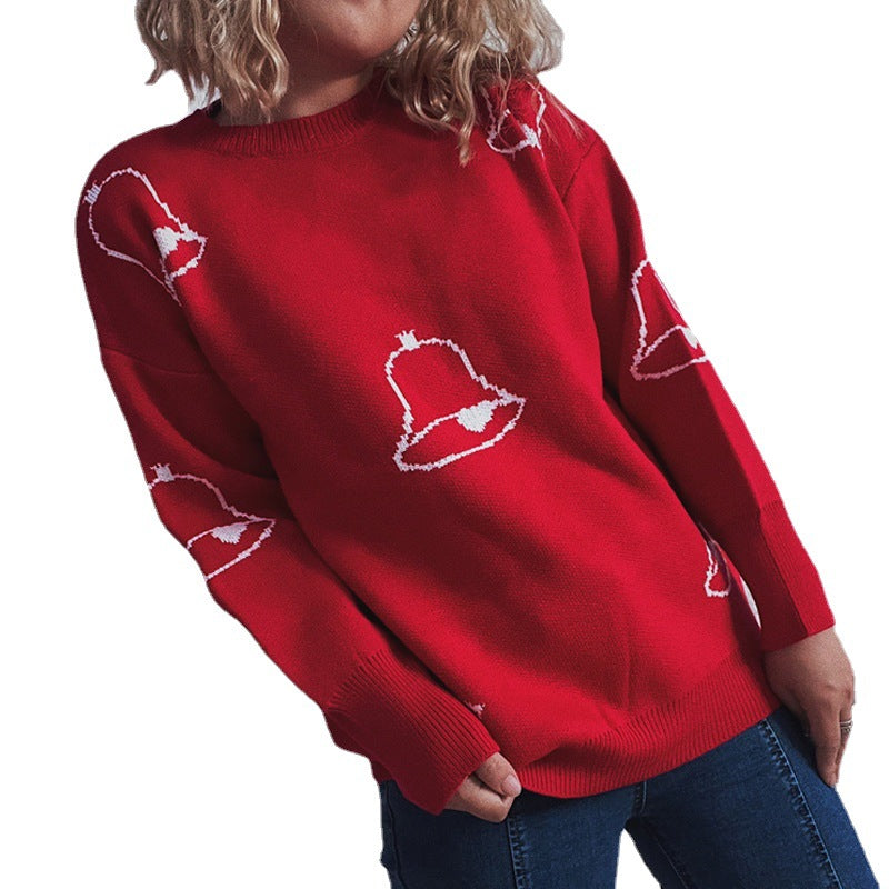 Damen Festlicher Pullover mit fröhlichem Glockenmotiv und lässigem Schnitt EB