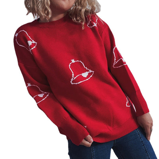 Damen Festlicher Pullover mit fröhlichem Glockenmotiv und lässigem Schnitt EB