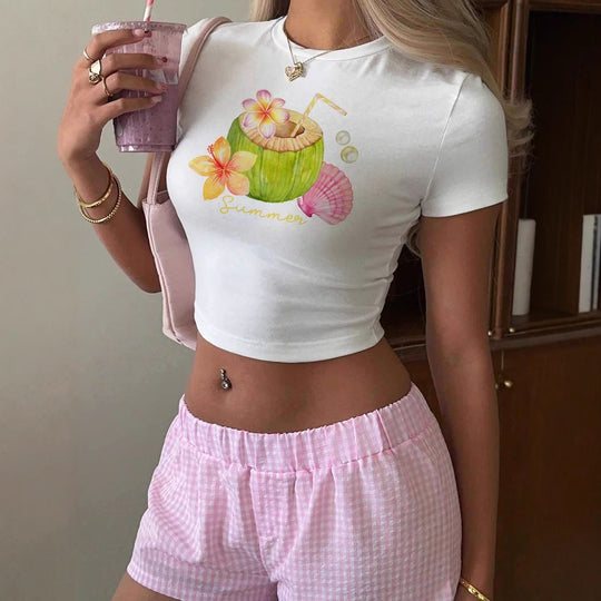 Damen Crop-Top mit fruchtigem Sommerdesign und lässigem Schnitt EB