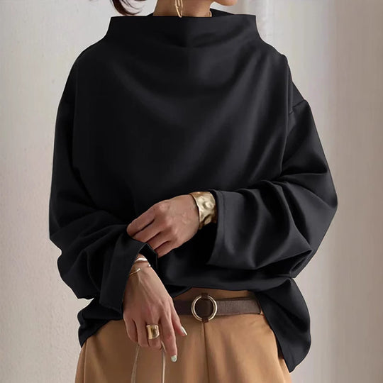 Damen nan lässige Oversize Bluse mit U-Boot-Ausschnitt und voluminösen Ballonärmeln EB