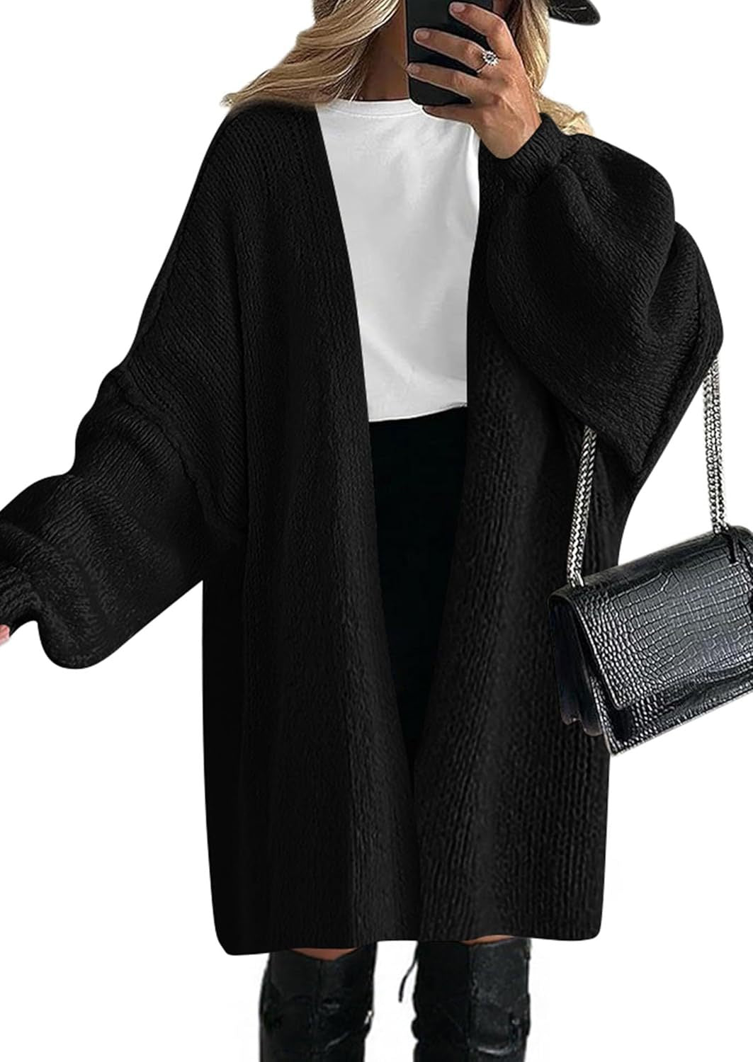 Damen Übergroßer Strickmantel mit offener Front und langen Ärmeln EB