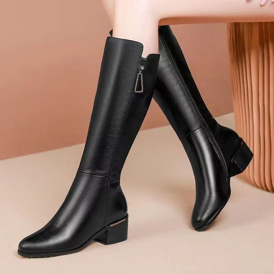 Damen Hochwertige Stiefel mit elegantem Blockabsatz EB