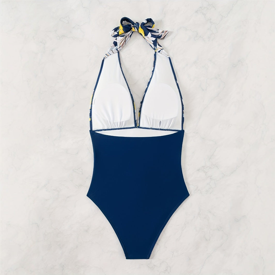 Damen Einteiliger Badeanzug mit floralem Design und Langen Bindebändern EB